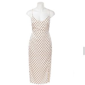 Satin polka dot midi dress with slit